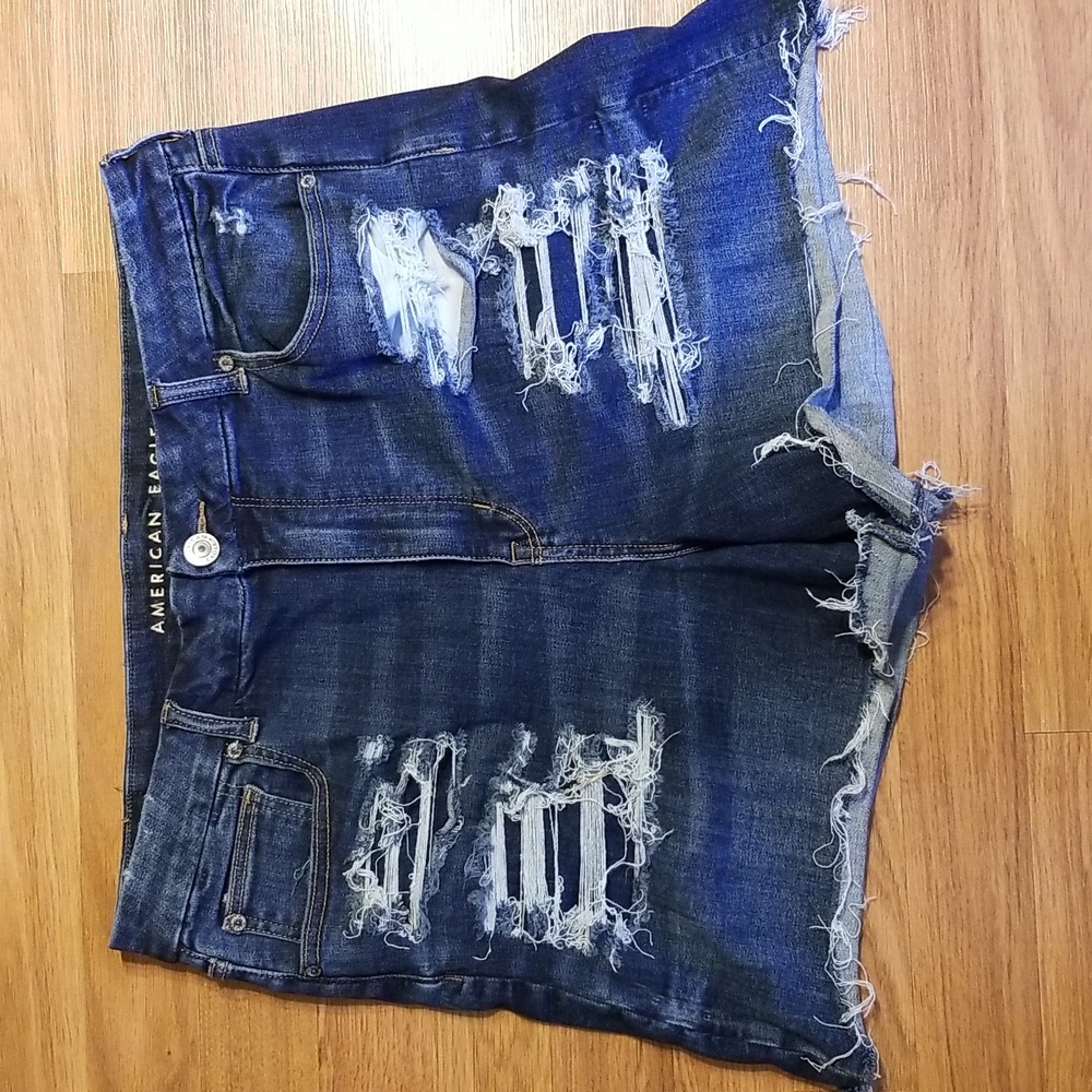 American Eagle Outfitters Distressed Dark Blue Denim Jean Shorts